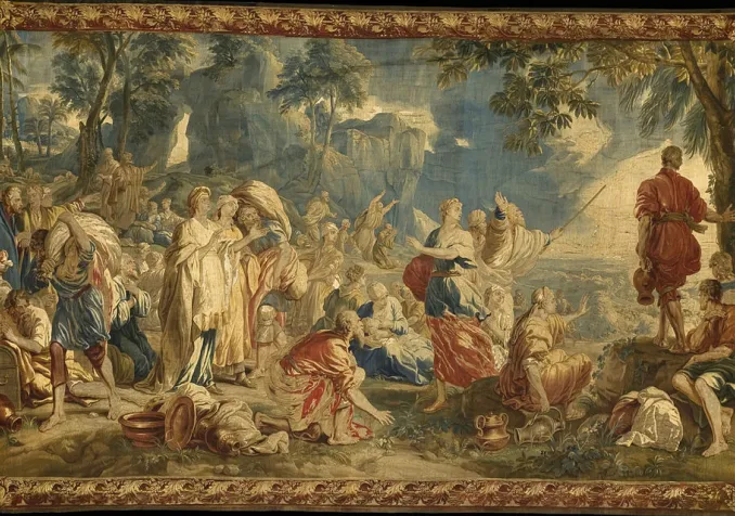 Moïse et la traversée de la Mer Rouge, tapisserie de Jan van Orley, basée sur une peinture d'Augustin Coppens (18e siècle) ©Public domain, Wikimedia Commons
